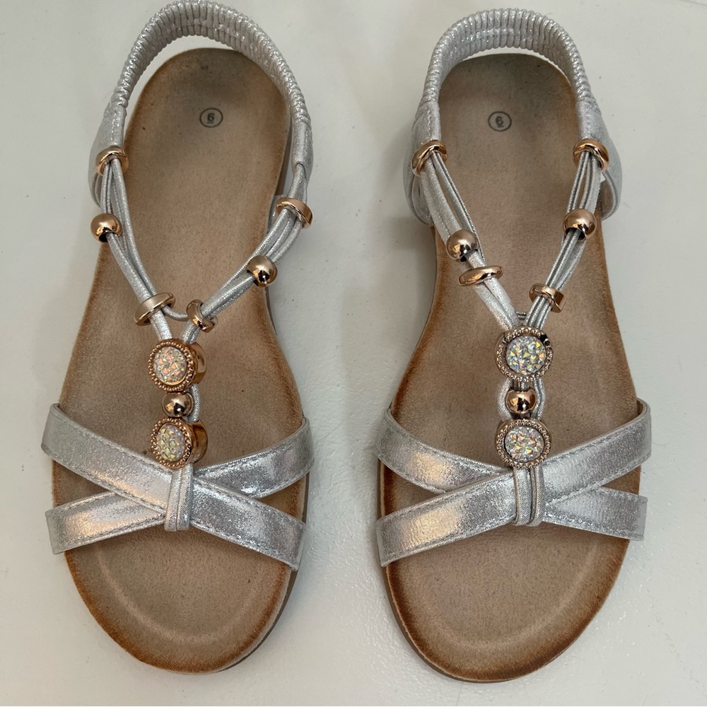 Silver Embellished Sandals With Gold Accents Size 6 SHOE SALE